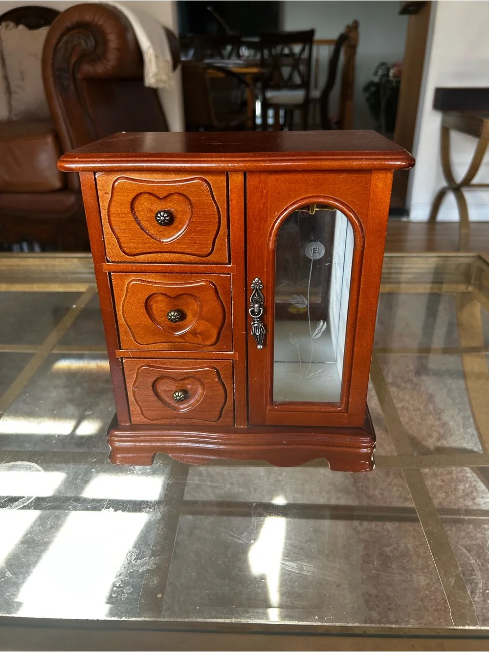 Vintage wooden jewelry box armoire Glass Doors & Drawers Organizer Armoire